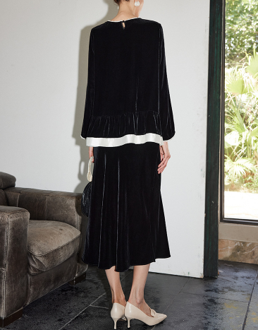 velvet blouse with contrast hem trim – LUNER