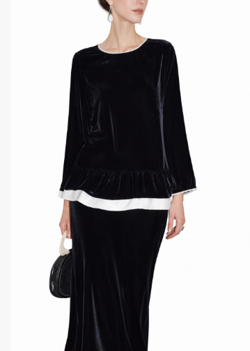 velvet blouse with contrast hem trim – LUNER