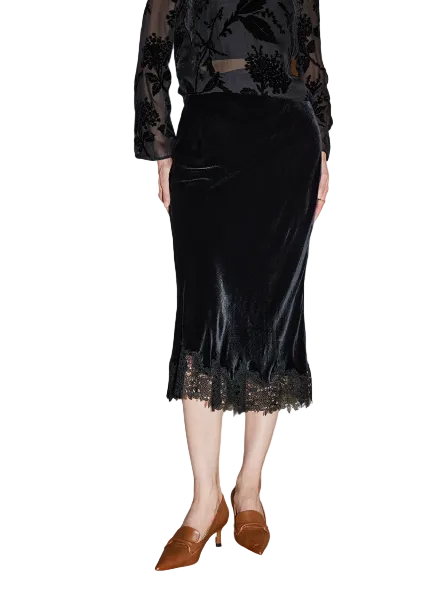 velvet midi skirt with lace hem – VELARIA