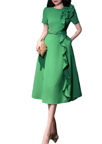 طقم مكون من بلوزة قصيرة وتنورة طويلة من الدانتيل الزهري - أزرق سماوي