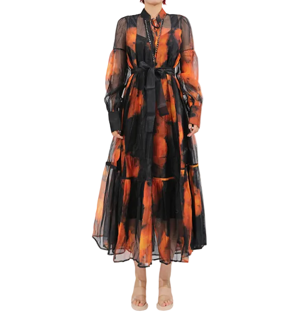 طقم مكون من بلوزة قصيرة وتنورة طويلة من الدانتيل الزهري - أزرق سماوي