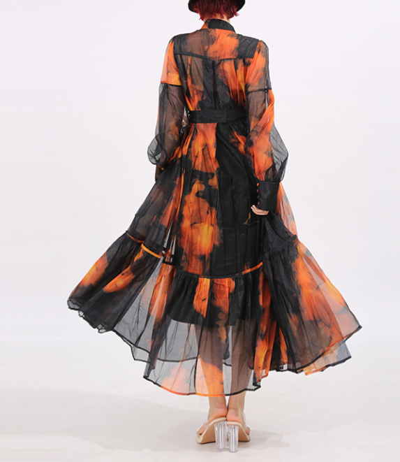 طقم مكون من بلوزة قصيرة وتنورة طويلة من الدانتيل الزهري - أزرق سماوي