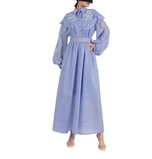 embroidered chiffon maxi dress with ruffled yoke – WHISPER