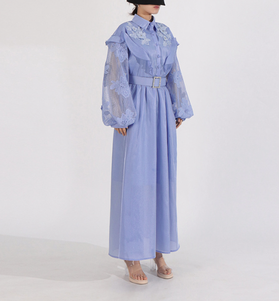 embroidered chiffon maxi dress with ruffled yoke – WHISPER