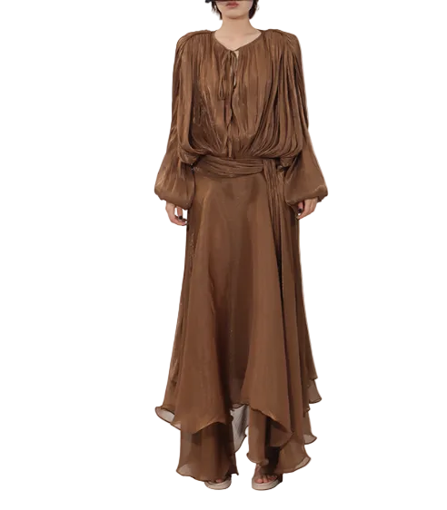 طقم مكون من بلوزة قصيرة وتنورة طويلة من الدانتيل الزهري - أزرق سماوي