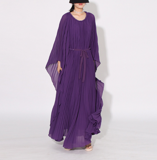 pleated chiffon kaftan maxi dress with wing sleeves – AMETHYST