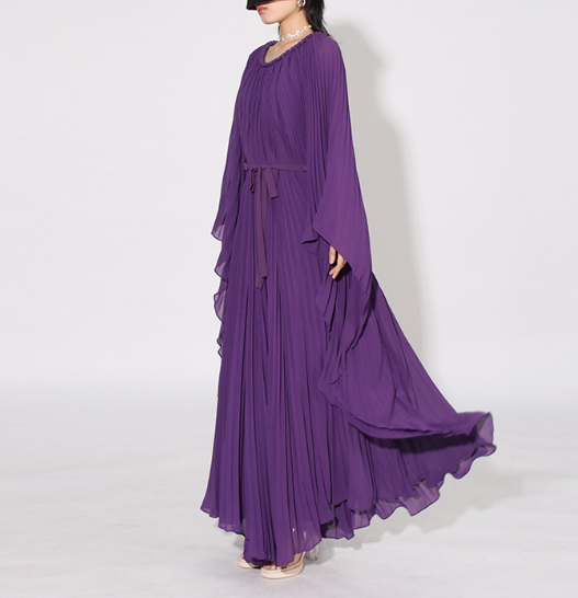 pleated chiffon kaftan maxi dress with wing sleeves – AMETHYST