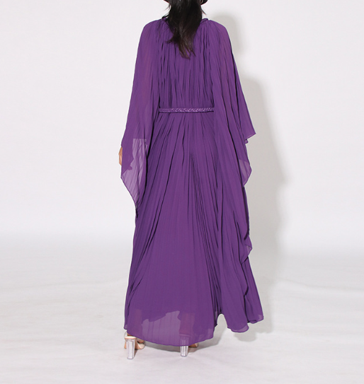 pleated chiffon kaftan maxi dress with wing sleeves – AMETHYST