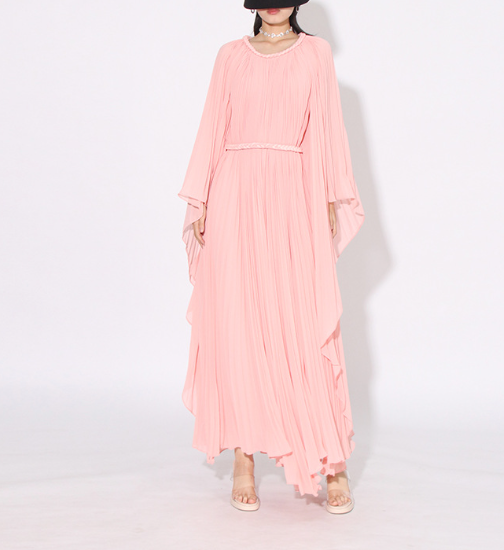 pleated chiffon kaftan maxi dress with wing sleeves – AMETHYST