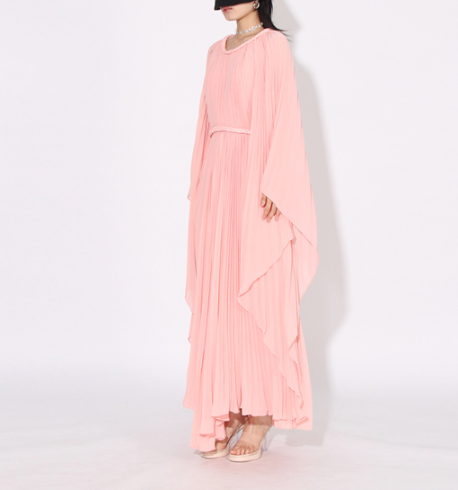 pleated chiffon kaftan maxi dress with wing sleeves – AMETHYST