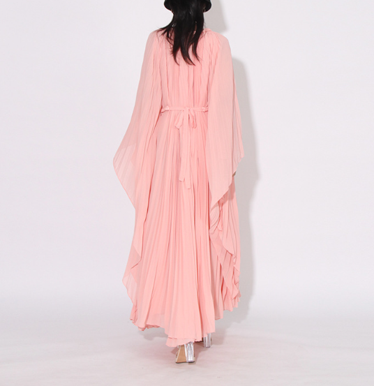 pleated chiffon kaftan maxi dress with wing sleeves – AMETHYST