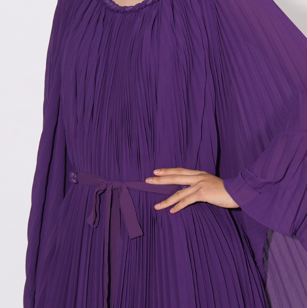 pleated chiffon kaftan maxi dress with wing sleeves – AMETHYST
