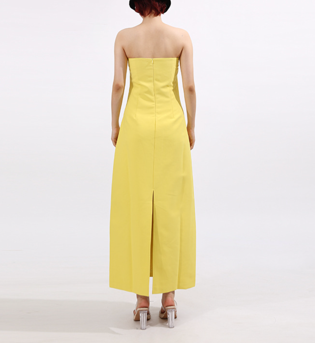 فستان ماكسي عمودي بدون حمالات بتطريزات زهرية - آيريس