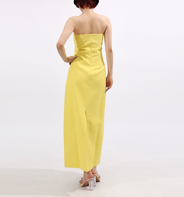 فستان ماكسي عمودي بدون حمالات بتطريزات زهرية - آيريس