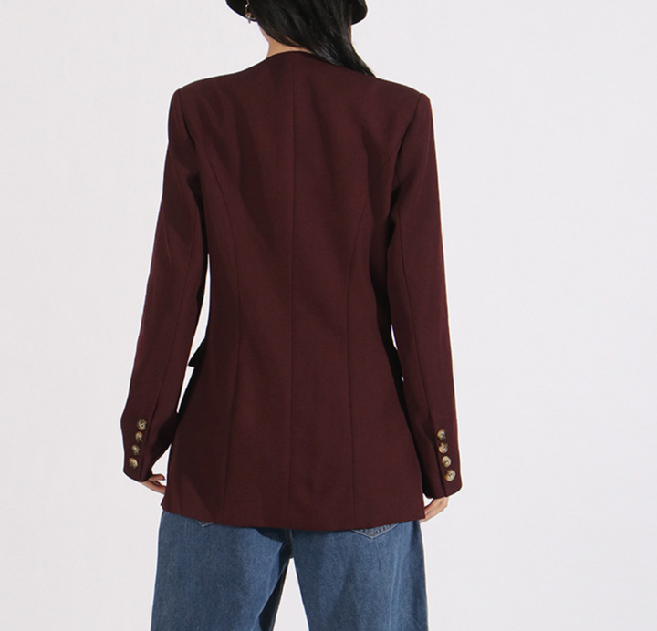 بليزر ملفوف غير متماثل بخصر محدد بحزام - بوردو