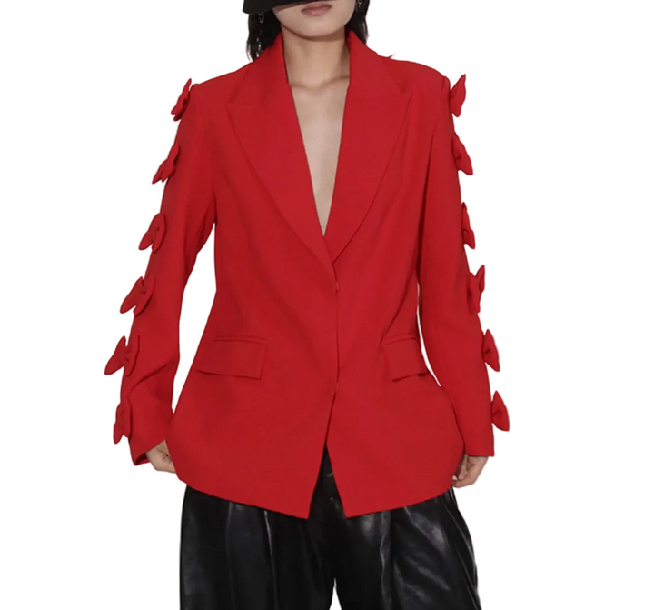 tailored blazer with bow-embellished sleeves – SCARLET