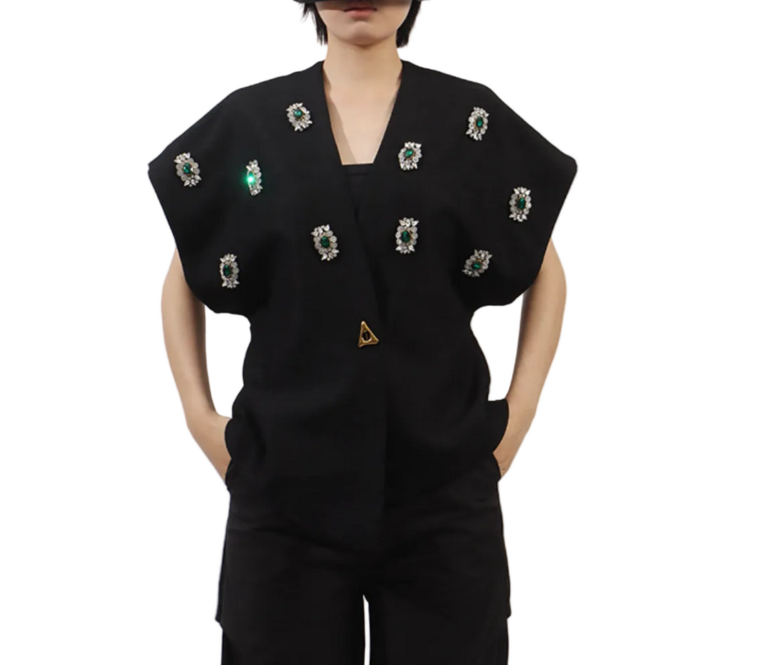 sleeveless wrap-style top with crystal jewel embellishments – ONYX