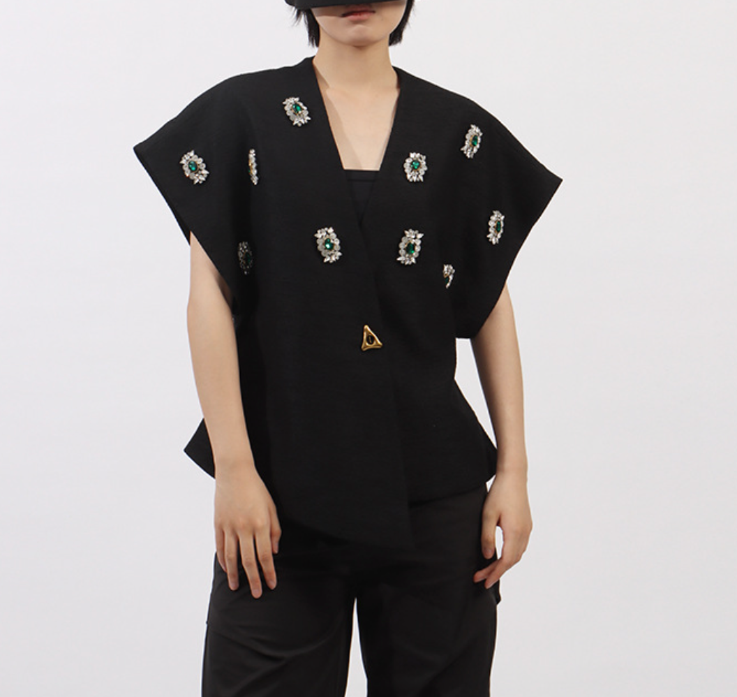 sleeveless wrap-style top with crystal jewel embellishments – ONYX