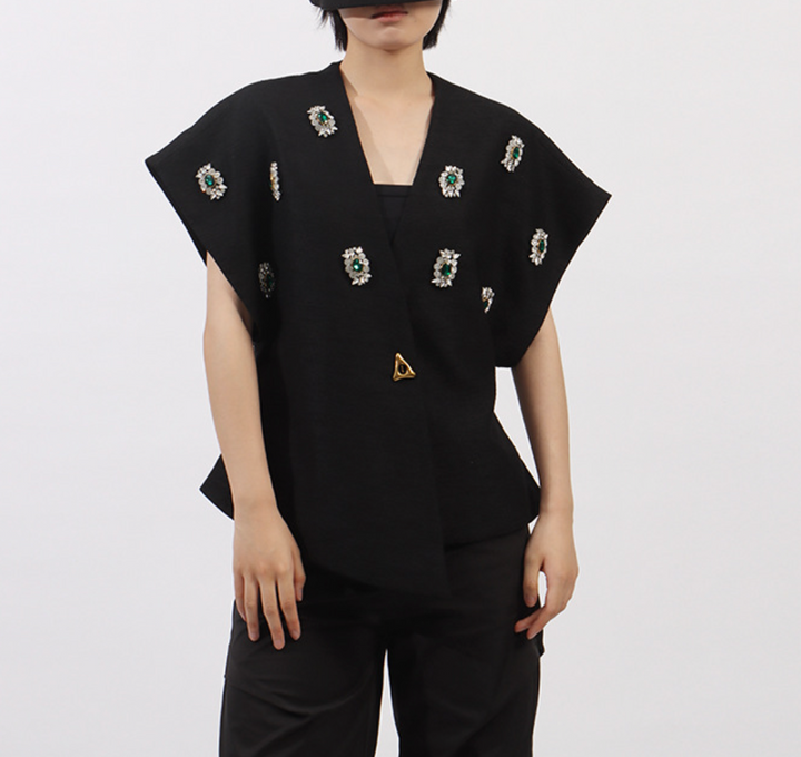 sleeveless wrap-style top with crystal jewel embellishments – ONYX