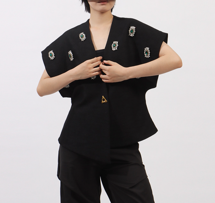 sleeveless wrap-style top with crystal jewel embellishments – ONYX