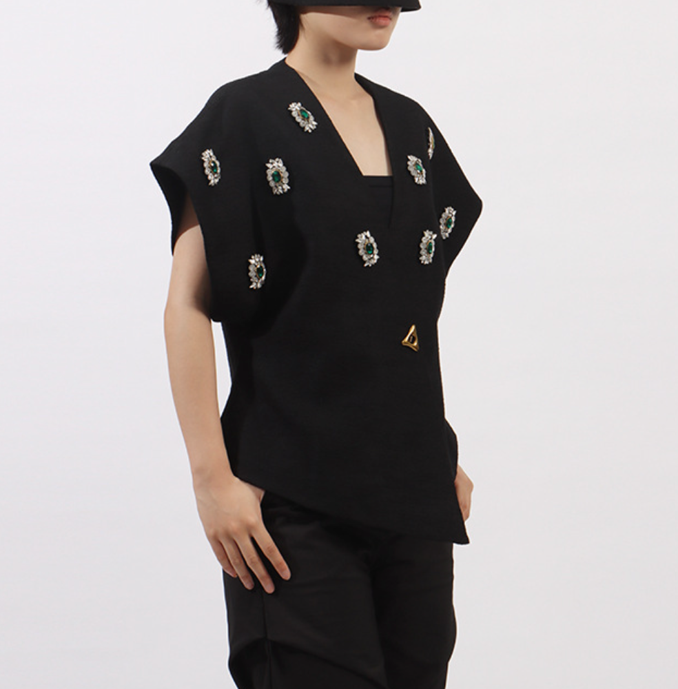 sleeveless wrap-style top with crystal jewel embellishments – ONYX