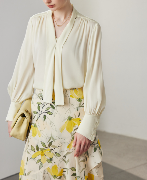 chiffon blouse with soft tie-front detail – ELARA