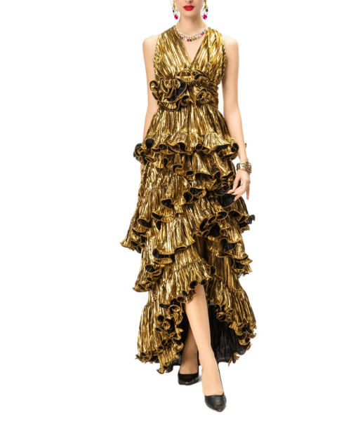 فستان قصير بياقة عالية وأكمام مكشكشة – عاجي