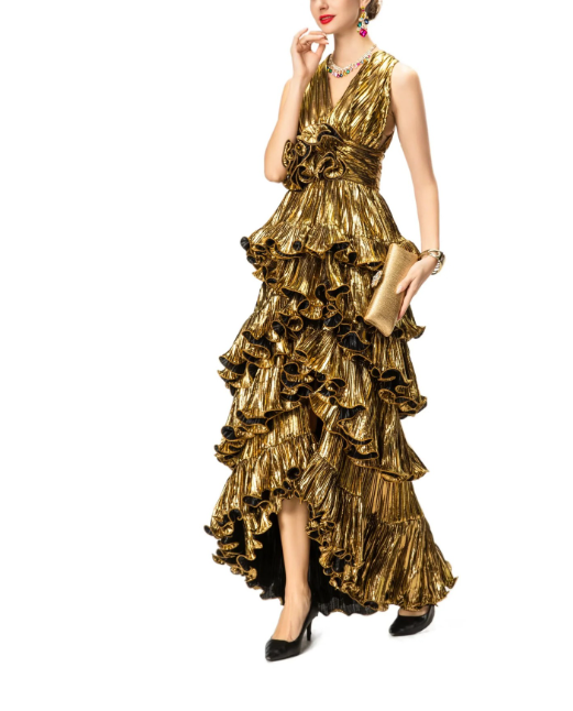 فستان قصير بياقة عالية وأكمام مكشكشة – عاجي