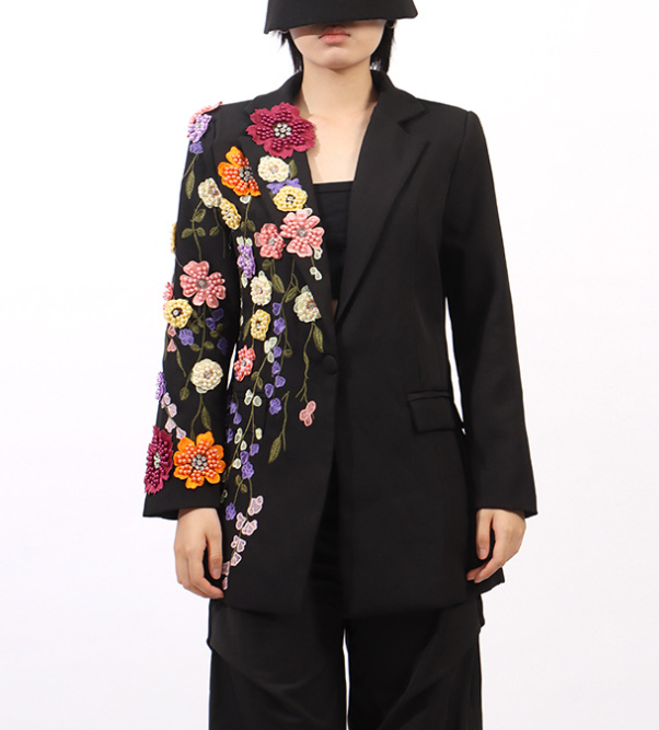 tailored blazer with hand-embellished floral sleeve – FLOREA