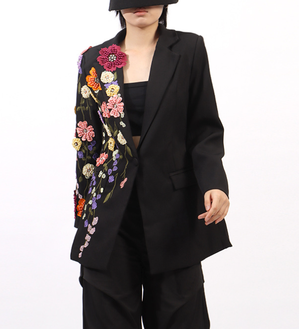 tailored blazer with hand-embellished floral sleeve – FLOREA