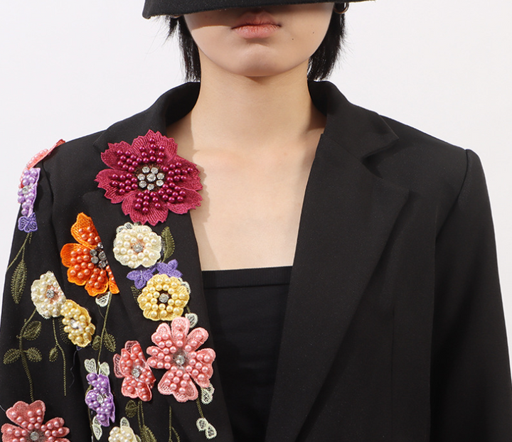 tailored blazer with hand-embellished floral sleeve – FLOREA