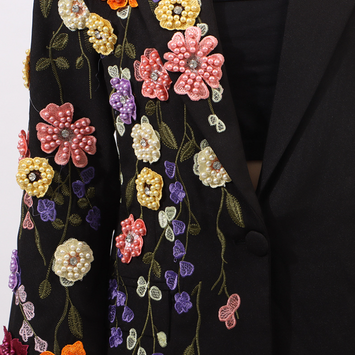 tailored blazer with hand-embellished floral sleeve – FLOREA