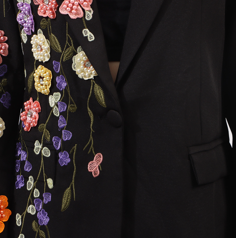 tailored blazer with hand-embellished floral sleeve – FLOREA