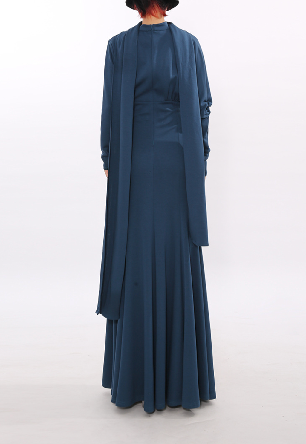 long-sleeve draped maxi dress with scarf neckline – VEIL