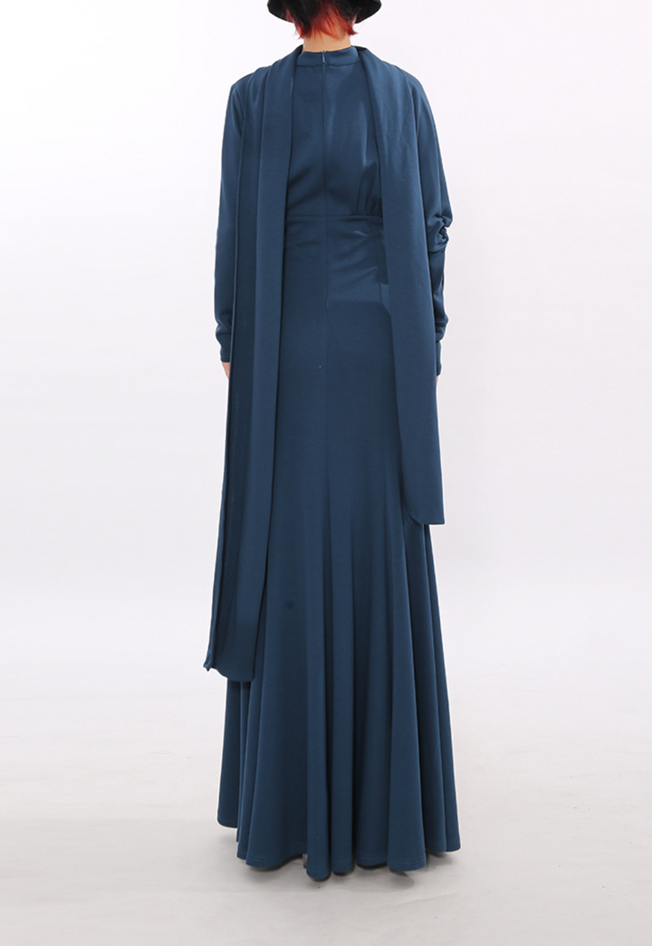 long-sleeve draped maxi dress with scarf neckline – VEIL