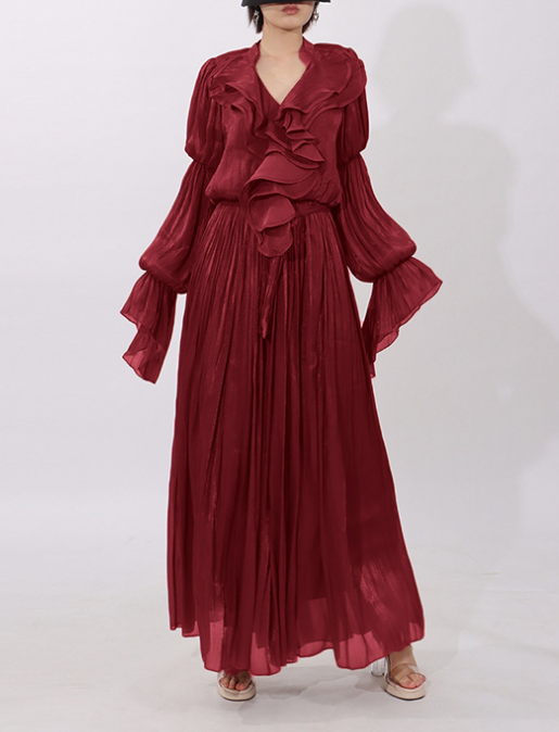 flowing chiffon maxi dress with ruffled neckline – AMBRA