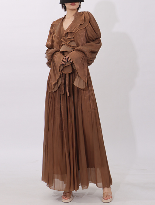 flowing chiffon maxi dress with ruffled neckline – AMBRA