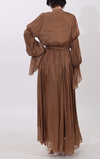 flowing chiffon maxi dress with ruffled neckline – AMBRA