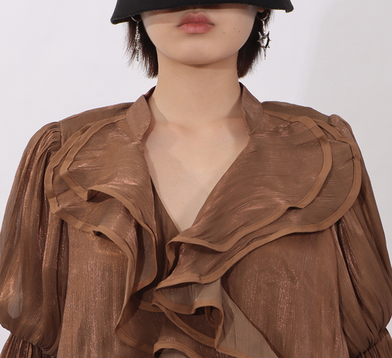 flowing chiffon maxi dress with ruffled neckline – AMBRA