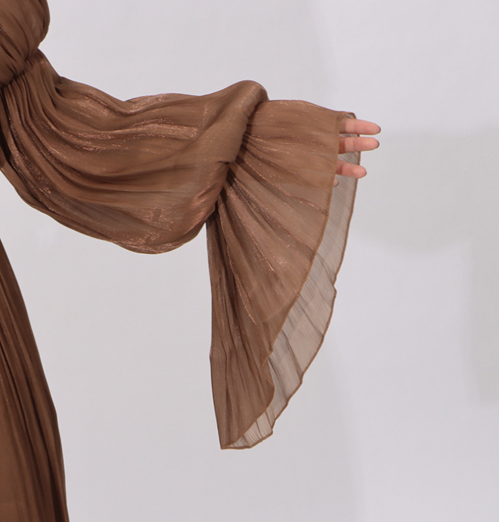 flowing chiffon maxi dress with ruffled neckline – AMBRA