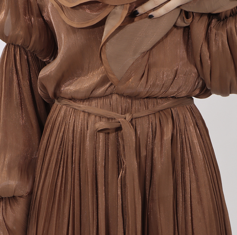 flowing chiffon maxi dress with ruffled neckline – AMBRA