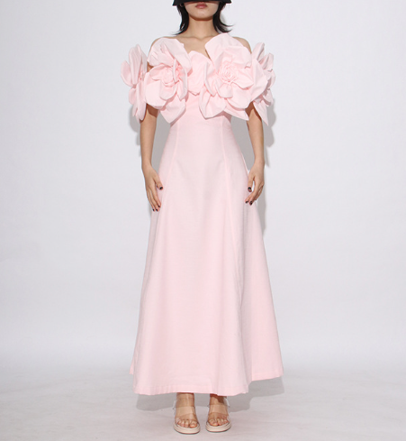 off-shoulder maxi dress with sculpted floral bodice – ROSÉA