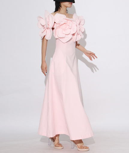 off-shoulder maxi dress with sculpted floral bodice – ROSÉA