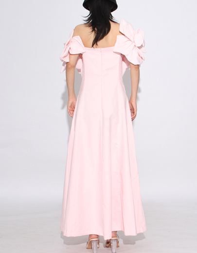 off-shoulder maxi dress with sculpted floral bodice – ROSÉA