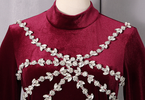 embellished velvet midi dress with crystal motif – NOCTURNE