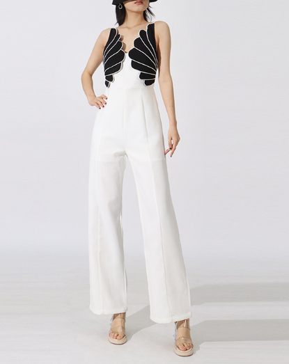 contrast appliqué wide-leg jumpsuit – SHINNY