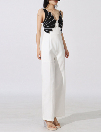 contrast appliqué wide-leg jumpsuit – SHINNY
