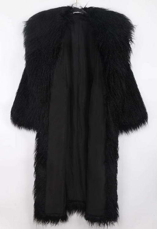 long shaggy faux fur coat with deep collar – RAVENNA