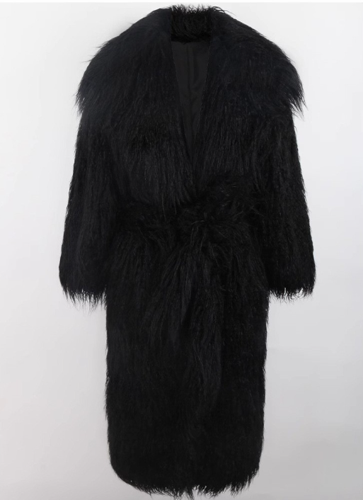 long shaggy faux fur coat with deep collar – RAVENNA