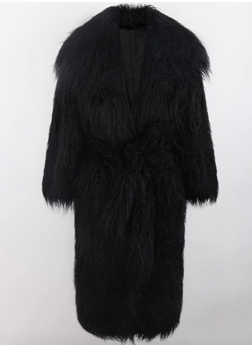 long shaggy faux fur coat with deep collar – RAVENNA